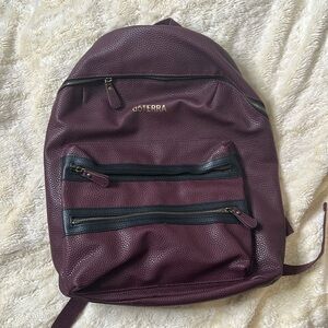 Doterra maroon faux leather backpack bronze zippers Vtg